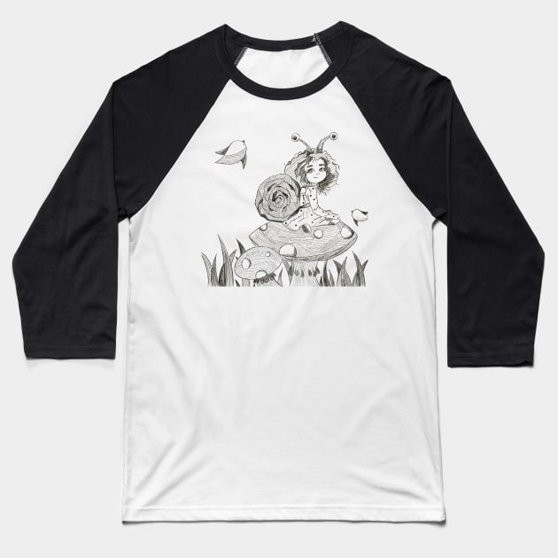 Mushroom Girl Baseball T-Shirt by Umranaskin